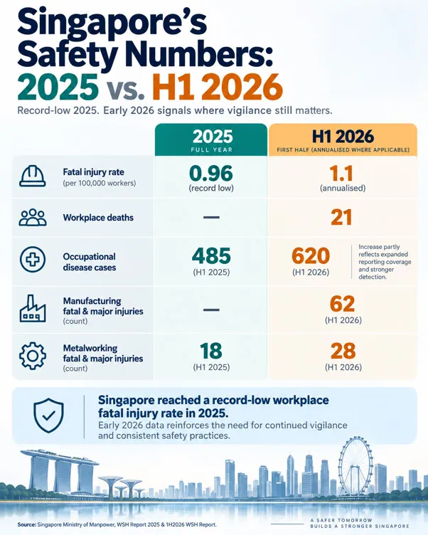 Singapore safety statistics 2025 vs H1 2026
